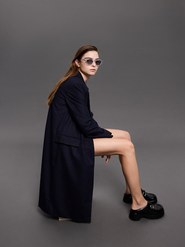 Metallic Accent Platform Mules, Black Boxed, hi-res