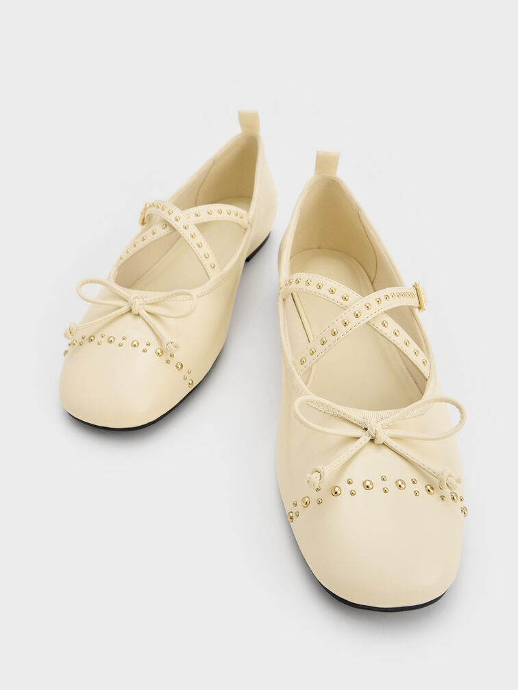 Studded Crossover-Strap Mary Jane Flats, Chalk, hi-res