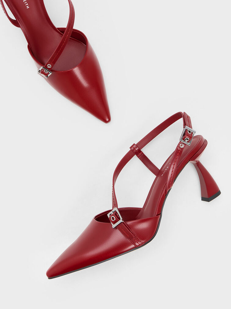 Asymmetric Curved Heel Slingback Pumps, , hi-res