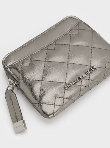 Duo Metallic Quilted Card Holder, Pewter, hi-res