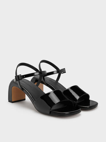 Patent Ankle-Strap Heeled Sandals, Black Patent, hi-res