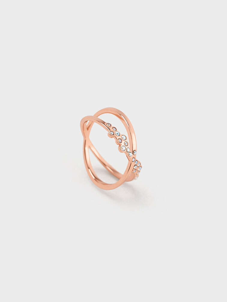 แหวนดีไซน์แบบไขว้ประดับด้วยคริสตัลรุ่น Reverie, สีโรสโกลด์, hi-res