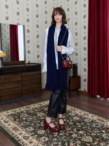 กระเป๋าทรงลูกบาศก์ลายควิลท์ดีไซน์หูจับด้านบนรุ่น Arwen, สีเบอร์กันดี, hi-res