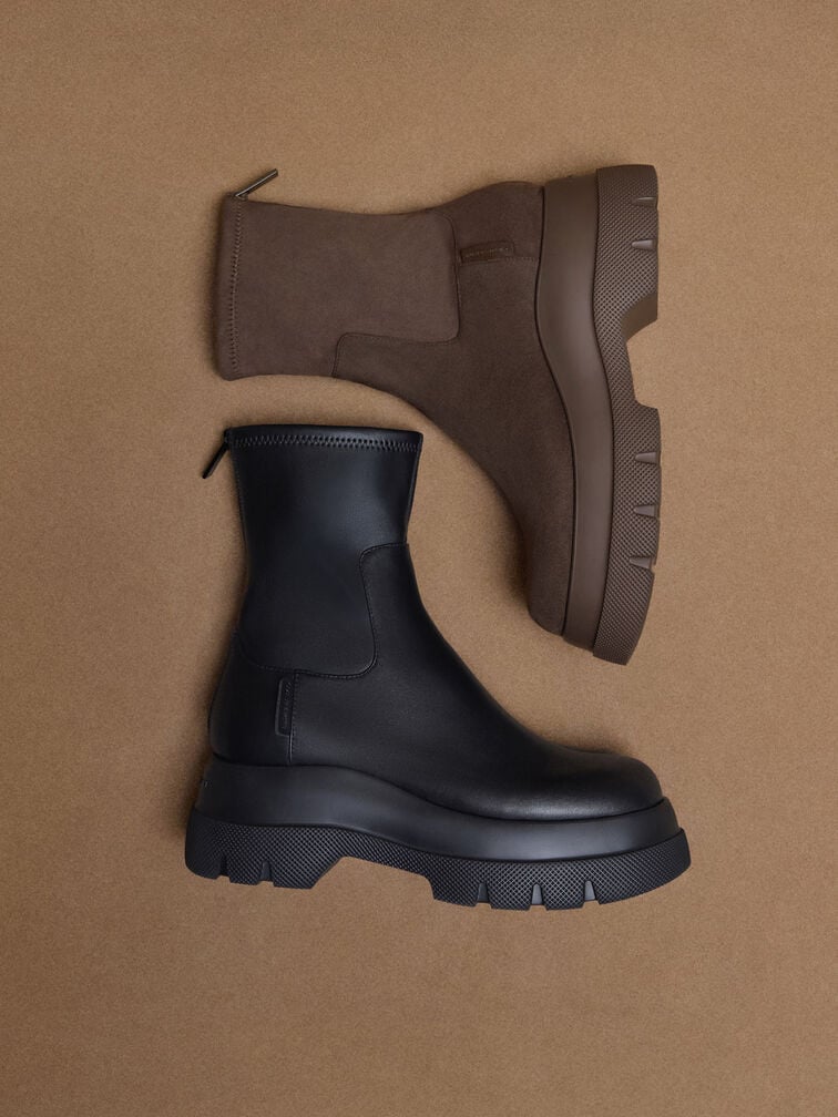 รองเท้าบูทหุ้มข้อแบบพื้นหนาตกแต่งซิปด้านหลังรุ่น Leoi, สีดำ, hi-res