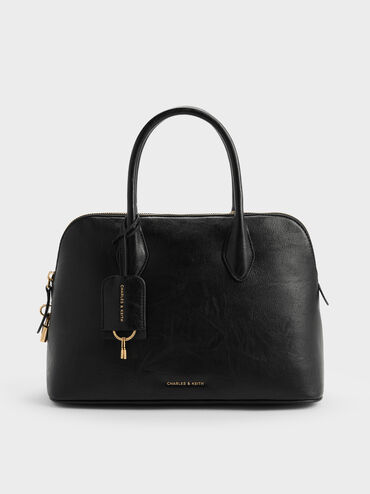 Large Ginevra Structured Bowling Bag, Black, hi-res