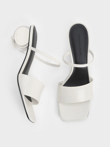 รองเท้าเปิดส้นเท็กซ์เจอร์แบบย่นดีไซน์ส้นแบบ Sculpture, สีขาว, hi-res