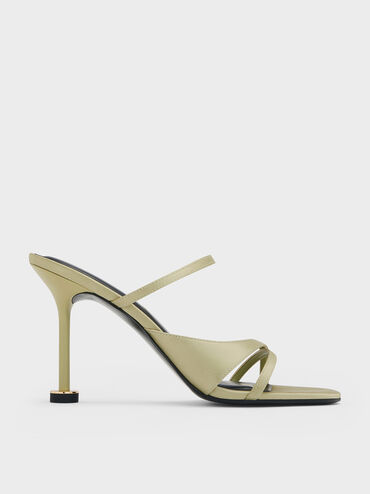 Recycled Polyester Crossover Sculptural-Heel Strappy Mules, Green, hi-res
