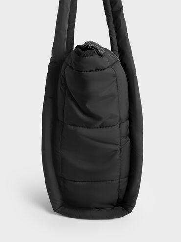 Errya Nylon Quilted Puffy Tote Bag, Jet Black, hi-res