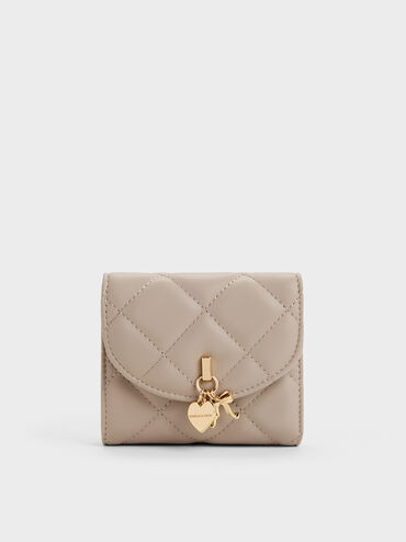 Arrietty Quilted Curved-Flap Wallet, Taupe, hi-res