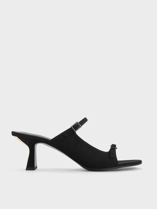 Textured Double Strap Heeled Mules, , hi-res