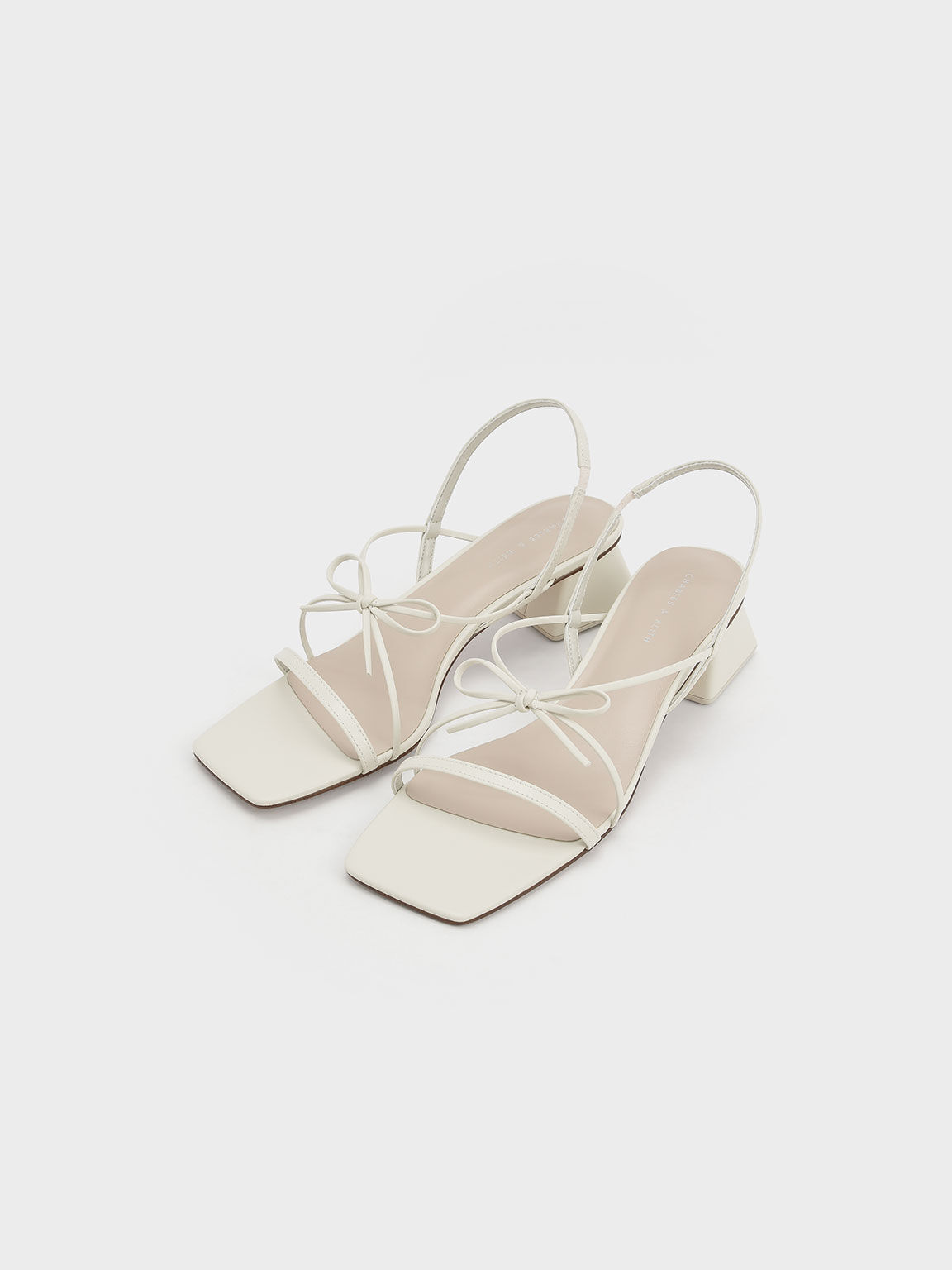 Strappy Bow Slingback Sandals, Chalk, hi-res