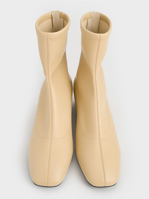 Stitch-Trim Heeled Ankle Boots, Yellow, hi-res