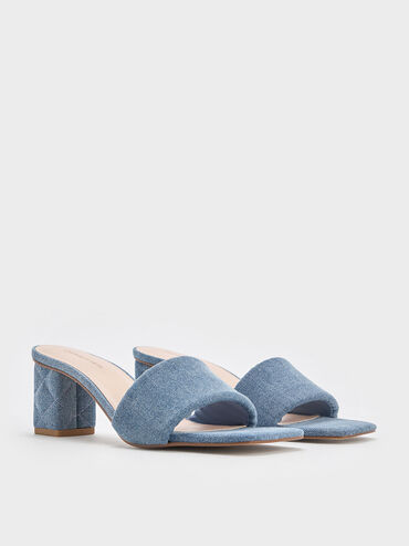 Denim Quilted-Heel Mules, Denim Blue, hi-res
