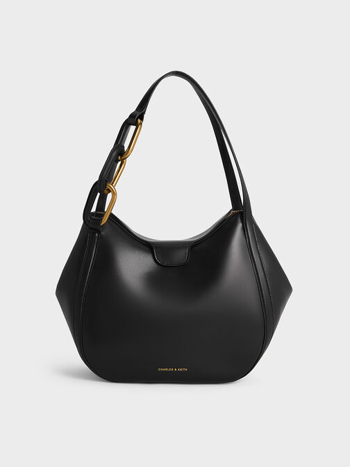 กระเป๋าโท้ทตกแต่งอะไหล่เมทัลลิครุ่น Kora, สีดำ, hi-res