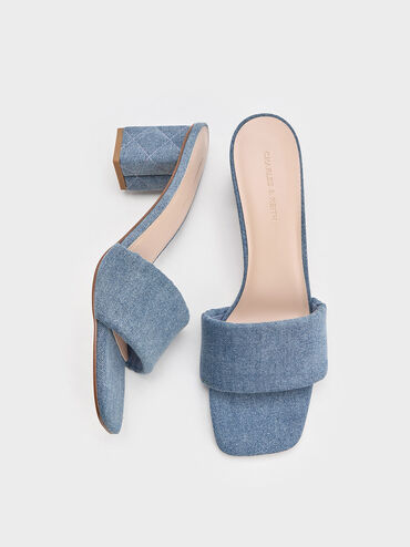 Denim Quilted-Heel Mules, Denim Blue, hi-res