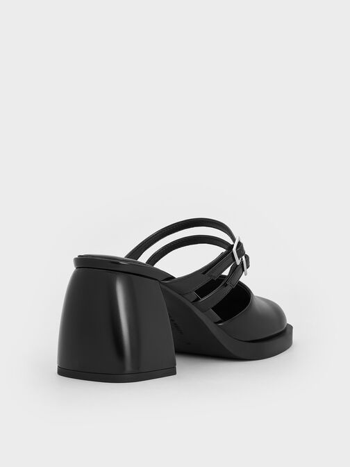 Double-Strap Platform Mules, Black Boxed, hi-res