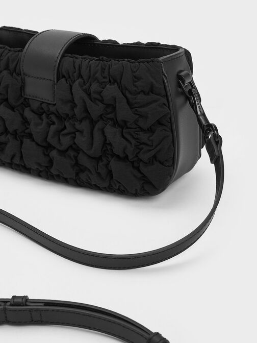 Ruched Nylon Chain Handle Bag, , hi-res