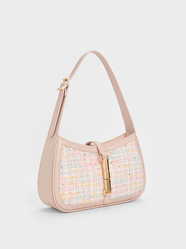 Cesia Metallic Accent Tweed Shoulder Bag, Pink, hi-res