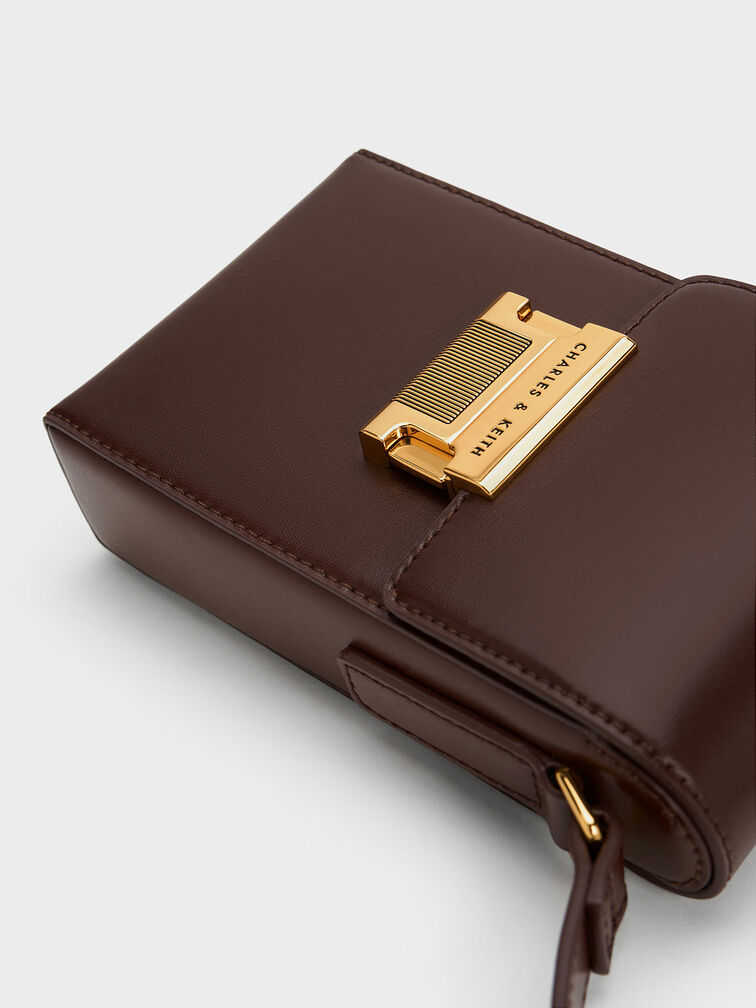 Metallic Accent Elongated Pouch, Dark Brown, hi-res