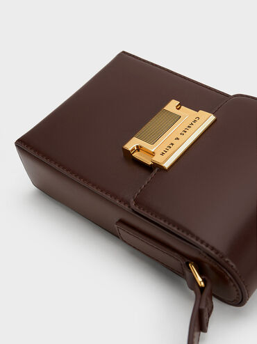 Metallic Accent Elongated Pouch, Dark Brown, hi-res