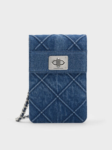 Eleni Denim Quilted Elongated Crossbody Bag, Denim Blue, hi-res