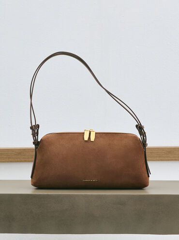 Deyna Recycled Suede Double-Strap Shoulder Bag, Mocha Brown, hi-res