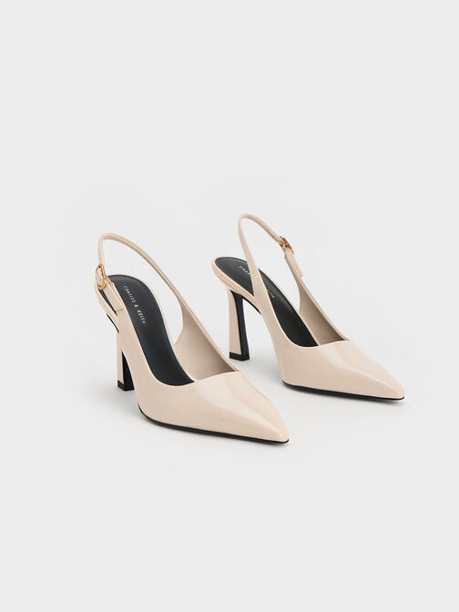 Patent Trapeze Heel Slingback Pumps, , hi-res