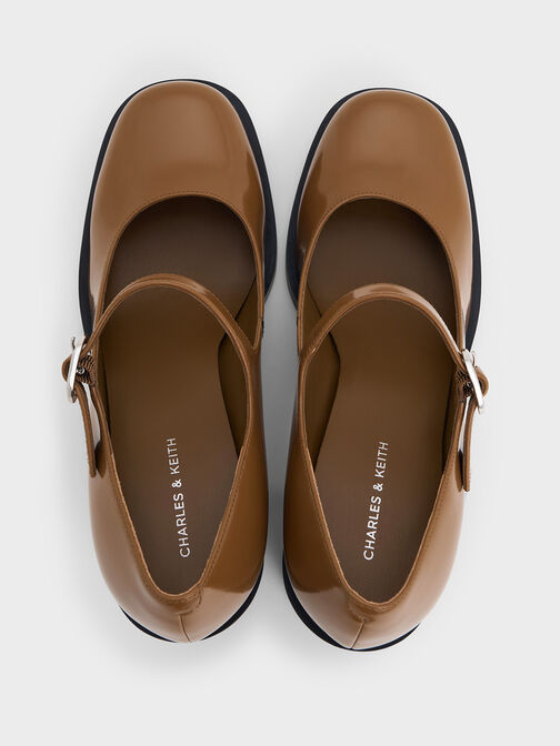 Mary Jane Block-Heel Pumps, Brown, hi-res