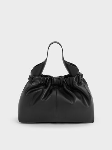 Ally Ruched Chain-Handle Bag, Noir, hi-res