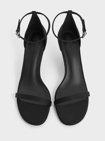 Grosgrain Stiletto-Heel Ankle-Strap Sandals, Black Textured, hi-res
