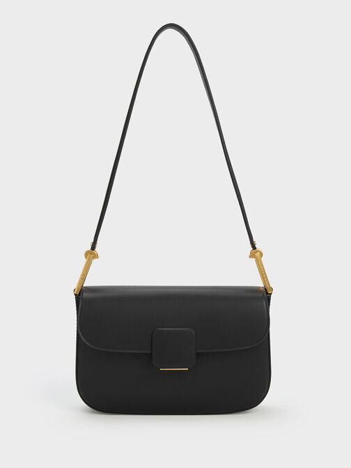 Koa Square Push-Lock Shoulder Bag, Black, hi-res