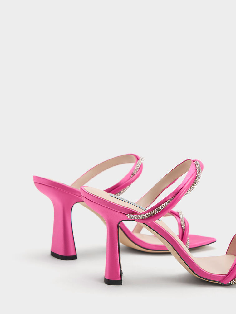 Embellished Twisted Strap Satin Sandals, , hi-res