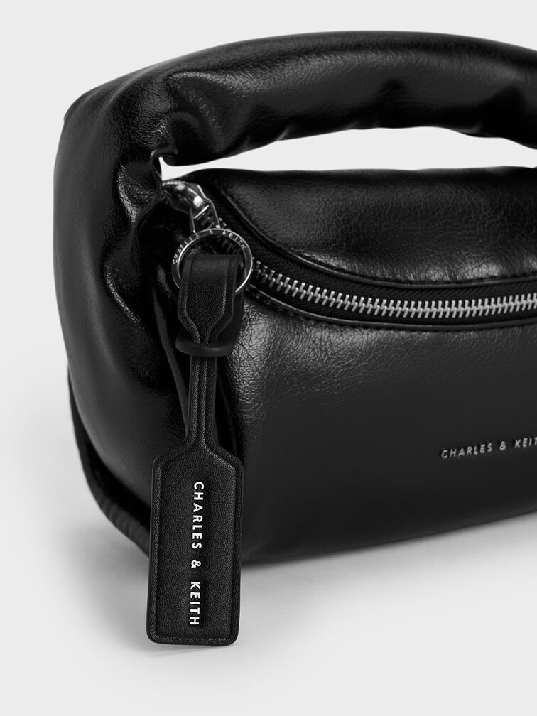 Yama Padded Handle Bag, สีดำอะไหล่สีเงิน, hi-res