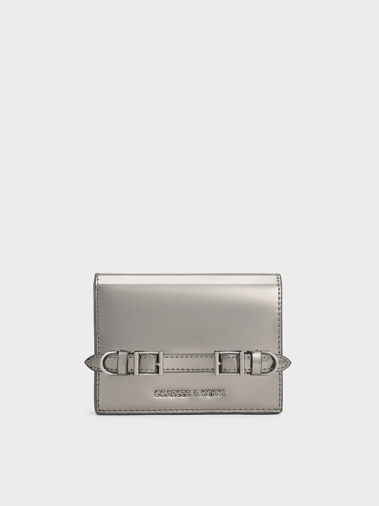 Sloane Metallic Chain-Handle Wallet, Pewter, hi-res