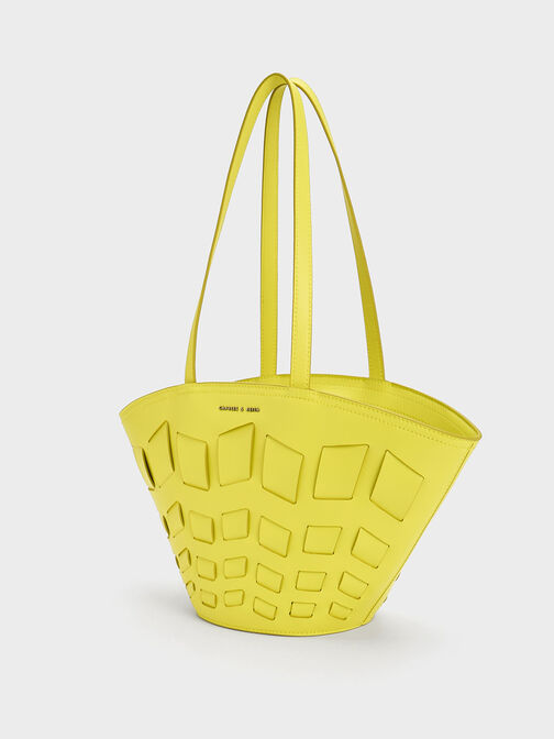 Panelled Tote Bag, สีเหลือง, hi-res