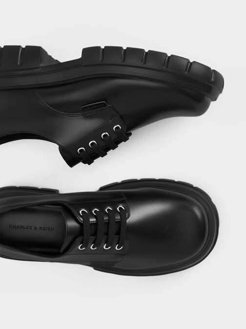 รองเท้าอ๊อกฟอร์ดแบบผูกเชือกเสริมพื้นรองเท้าแบบหนา, สีดำ, hi-res