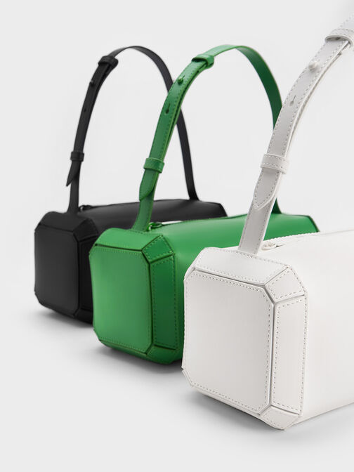 Geometric Boxy Shoulder Bag, สีขาว, hi-res