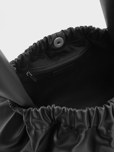 Large Ally Ruched Slouchy Bag, สีดำอะไหล่สีเงิน, hi-res