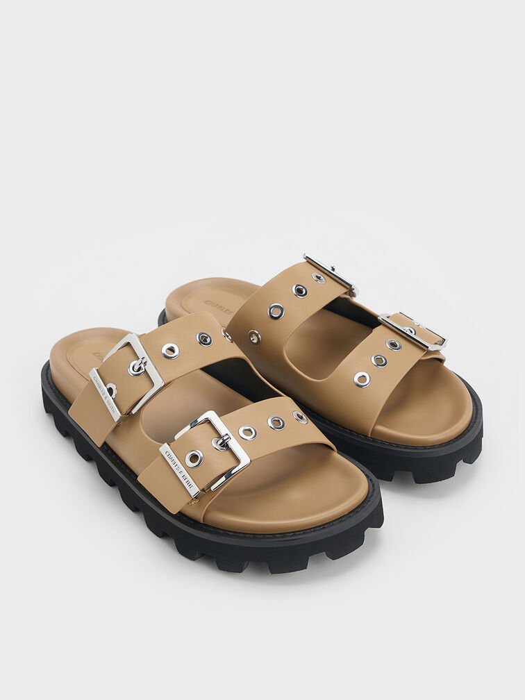 Trill Grommet Double-Strap Sandals, Camel, hi-res