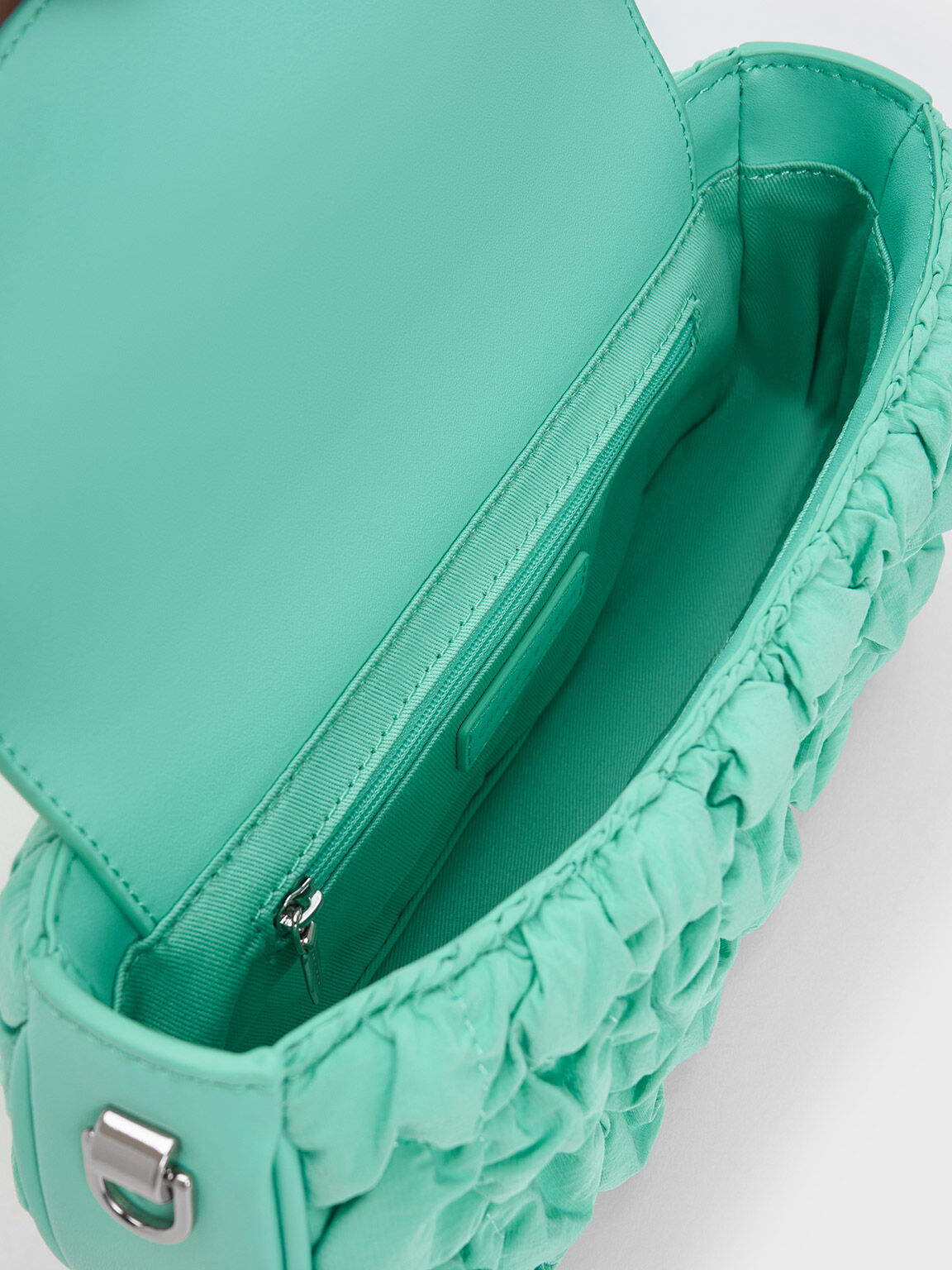 Mint Green Ruched Nylon Chain Handle Bag CHARLES KEITH TH