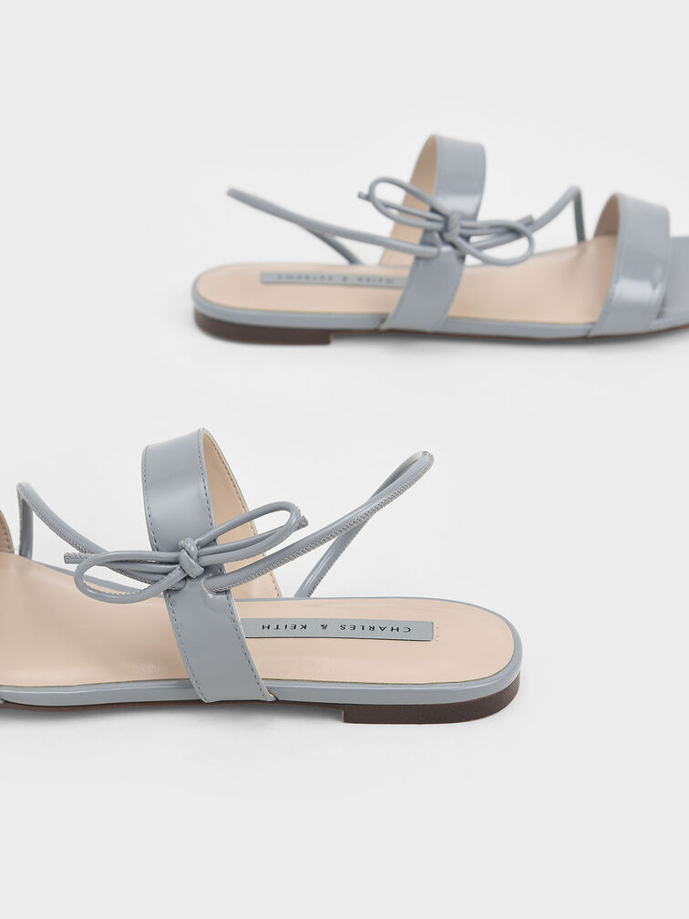 Patent Bow-Tie Flat Slingback Sandals, สีฟ้าอ่อน, hi-res
