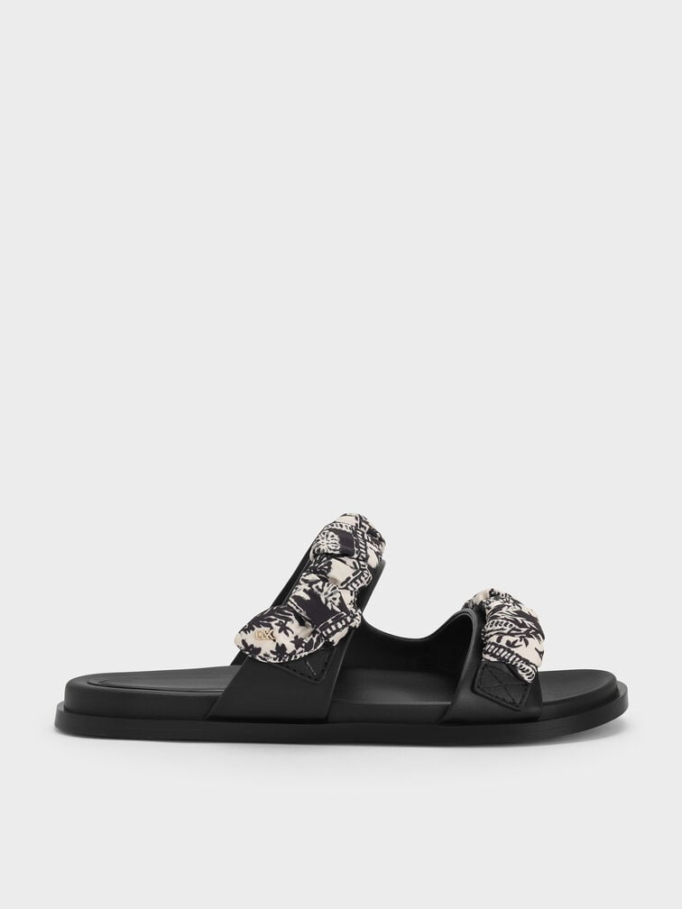 Tayari Leather Printed Double-Strap Sandals, Black, hi-res