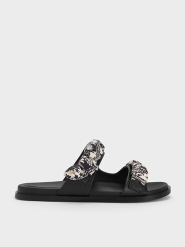 Tayari Leather Printed Double-Strap Sandals, Black, hi-res