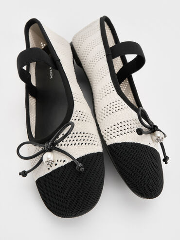 Knitted Pearl-Accent Bow Ballet Flats, Chalk, hi-res