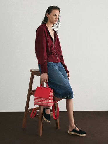 Girls' Ida Knitted Gingham Backpack, Gingham Red, hi-res