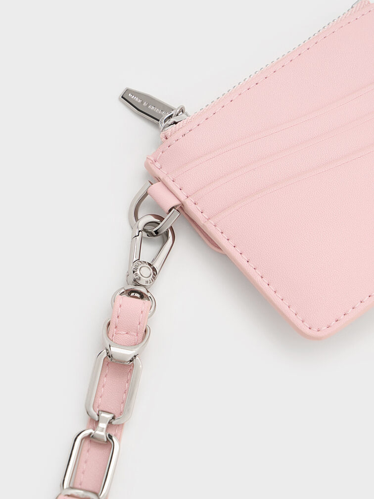 กระเป๋าใส่บัตรแบบคล้องข้อมือตกแต่งโซ่รุ่น Agatha, สีคอตตอนแคนดี้พิงค์, hi-res