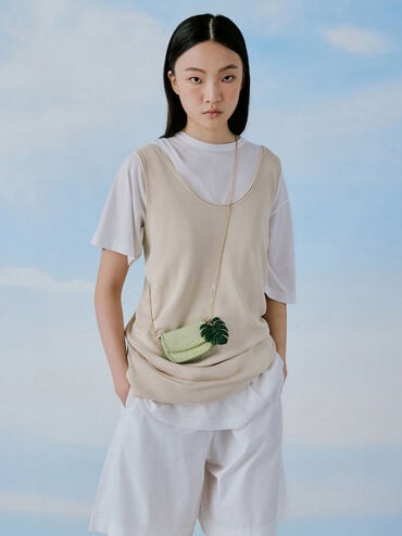 กระเป๋าสตางค์พร้อมสายโซ่แบบถักรุ่น Blume, สีมัทฉะกรีน, hi-res