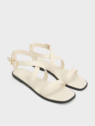 Crossover-Strap Square-Toe Sandals, Chalk, hi-res