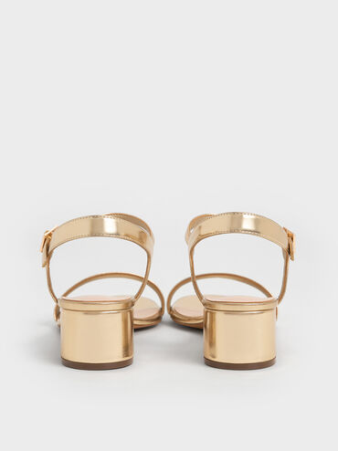 Metallic Block Heel Ankle-Strap Sandals, Light Gold, hi-res