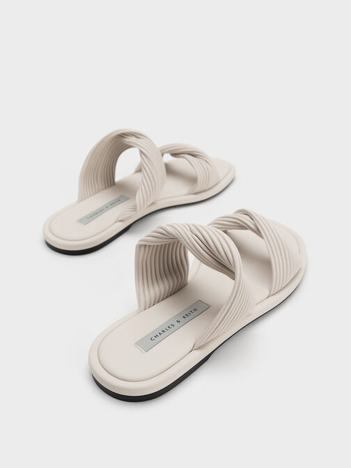 Pleated Twist Strap Slides, , hi-res